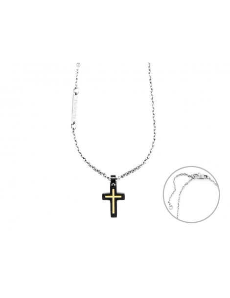 4US Paciotti | Collana con croce in acciaio PVD nero e oro 750‰ | 4UCL6924