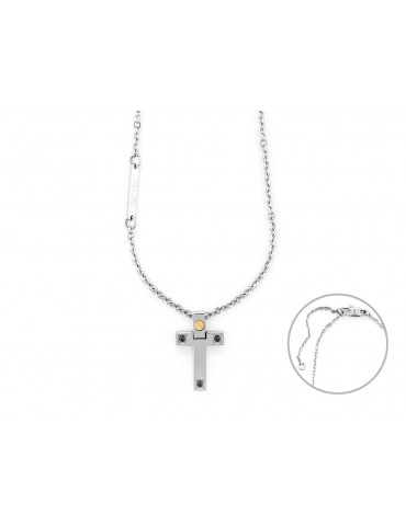 4US Paciotti | Collana con croce in acciaio con spinelli neri e oro 750‰ | 4UCL6926