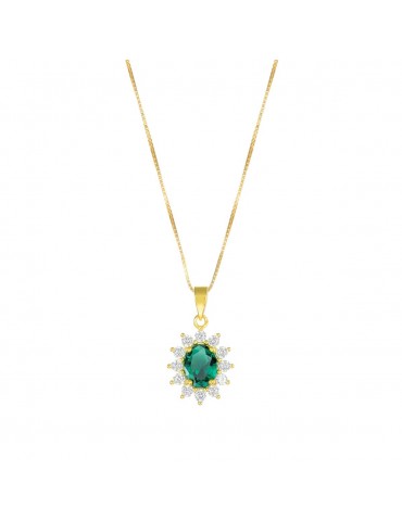 Amen | Lady | Collana in argento 925‰ dorato con zircone verde e zirconi bianchi | CLLDGGBVE