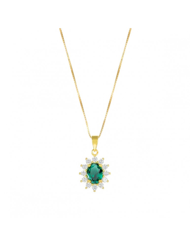 Amen | Lady | Collana in argento 925‰ dorato con zircone verde e zirconi bianchi | CLLDGGBVE