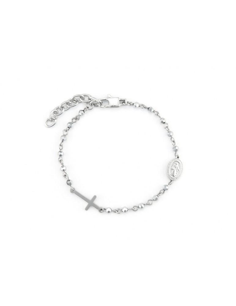 4US Paciotti | Bracciale rosario in acciaio con grani in ematite sfaccettata | 4UBR7357