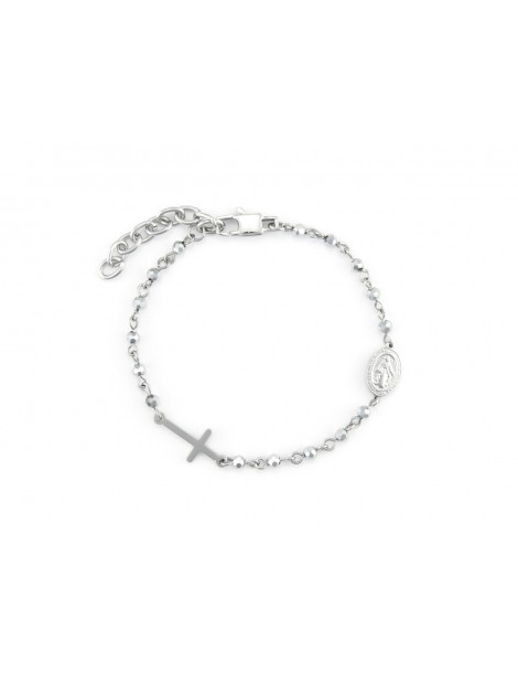 4US Paciotti | Bracciale rosario in acciaio con grani in ematite sfaccettata | 4UBR7357