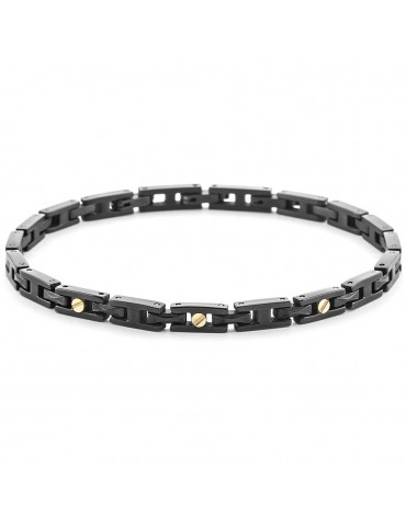 4US Paciotti | Bracciale in acciaio PVD nero con oro 750‰ e ceramica nera | 4UBR6934