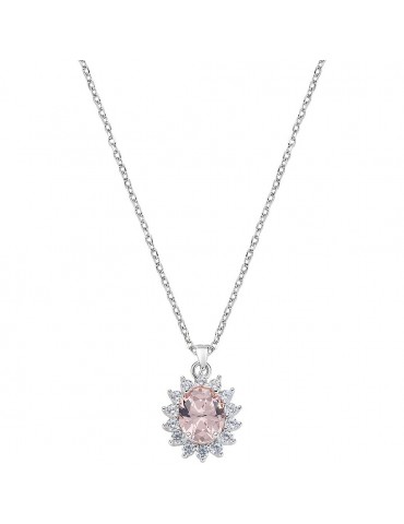 Amen | Lady | Collana in argento 925‰ con zircone rosa e zirconi bianchi | CLLDGBBMO