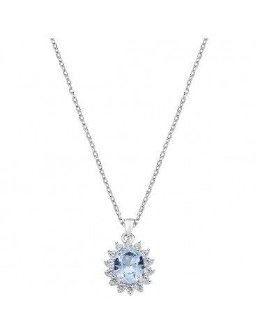 Amen | Lady | Collana in argento 925‰ con zircone azzurro e zirconi bianchi | CLLDGBBAC