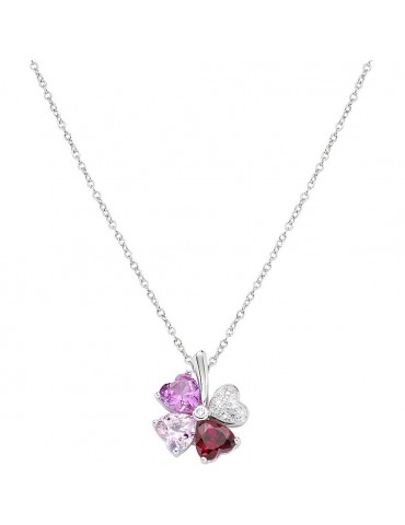 Amen | Quadricuore | Collana in argento 925‰ con zirconi fucsia multicolor | CLPQUBMFU