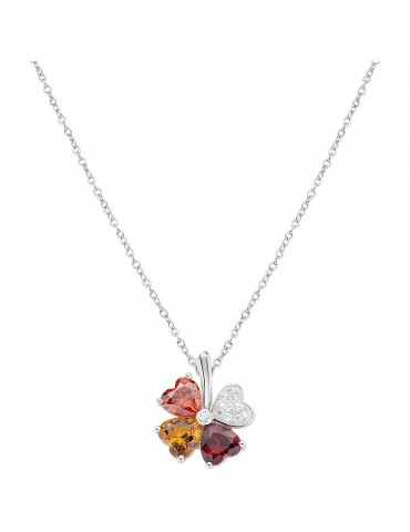 Amen | Quadricuore | Collana in argento 925‰ con zirconi arancione multicolor | CLPQUBMAR