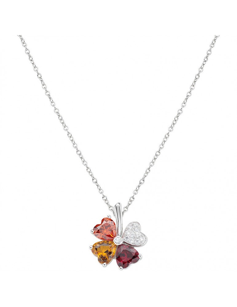 Amen | Quadricuore | Collana in argento 925‰ con zirconi arancione multicolor | CLPQUBMAR