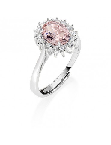 Amen | Lady | Anello in argento 925‰ con zircone rosa e zirconi bianchi | ANLDGBBMO