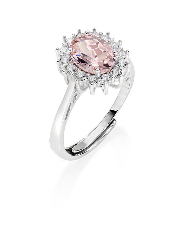 Amen | Lady | Anello in argento 925‰ con zircone rosa e zirconi bianchi | ANLDGBBMO