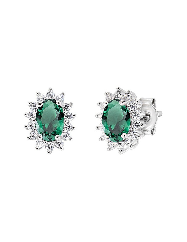 Amen | Lady | Orecchini in argento 925‰ con zircone verde e zirconi bianchi | ORLDPBBVE