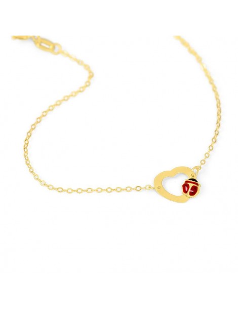 Stroili Oro 9KT | Mon Petit | Bracciale in oro 9KT con cuore e coccinella smaltata | 1425433