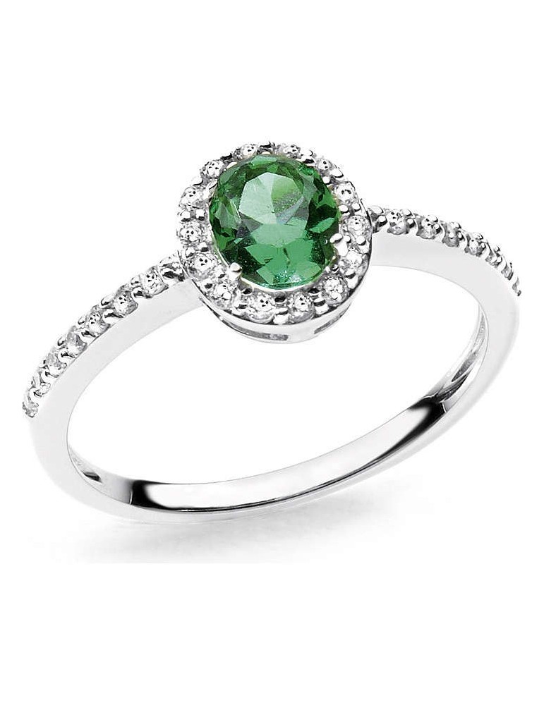 Ambrosia | Anello in Oro 750‰ con corindone verde e zirconi bianchi | AAZ 017