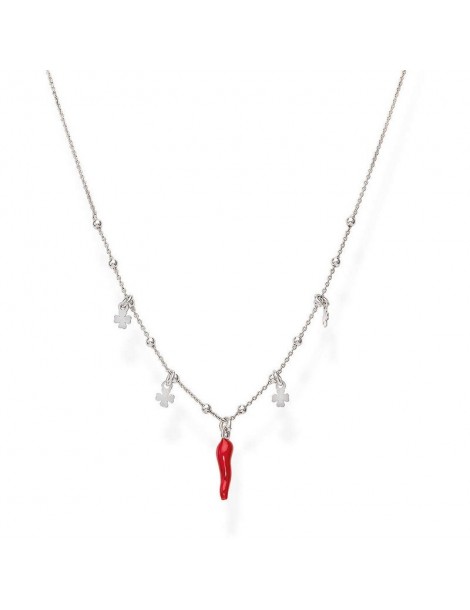 Amen, Cornetti, Collana in argento 925‰ con cornetto e quadrifogli. Referenza: CLCSQBR