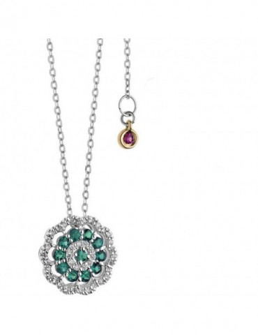 Comete gioielli | Rose Di Diamanti | Collana in Oro 750‰ Punto Luce Con Diamanti E Smeraldo E Zaffiro | GLB 1106