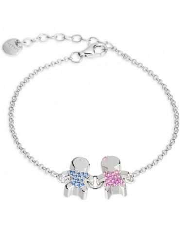 Jack&co | Babies | Bracciale in argento 925‰ con bimbi in pavè di zirconi blu e rosa | JCB0960