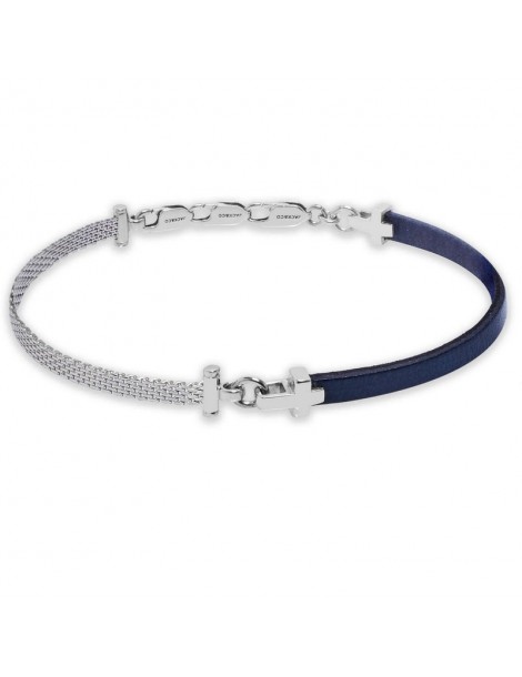 Jack&co | Cross-Over | Bracciale in argento 925‰ e cuoio blu | JUB0027