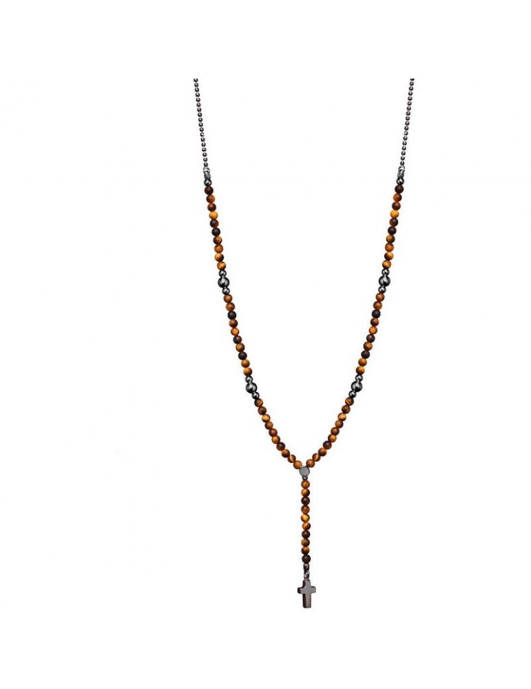 Jack&co | Cross-Over | Collana in argento 925‰ brunito con croce e occhio di tigre | JUN0002