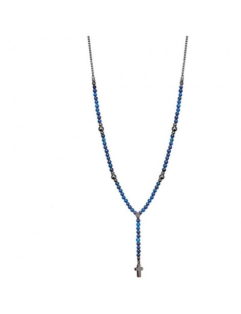 Jack&co | Cross-Over | Collana in argento 925‰ brunito con croce e agata blu | JUN0004