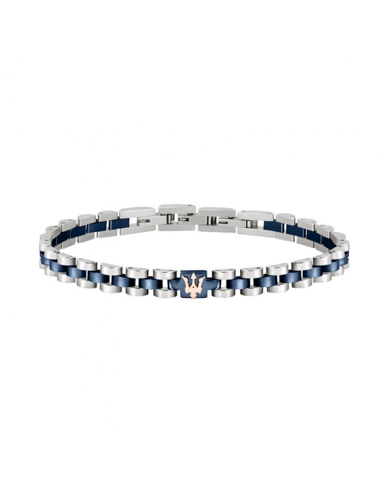 Maserati | Jewels | Bracciale in acciaio PVD blu con logo in PVD rosa | JM320AST10