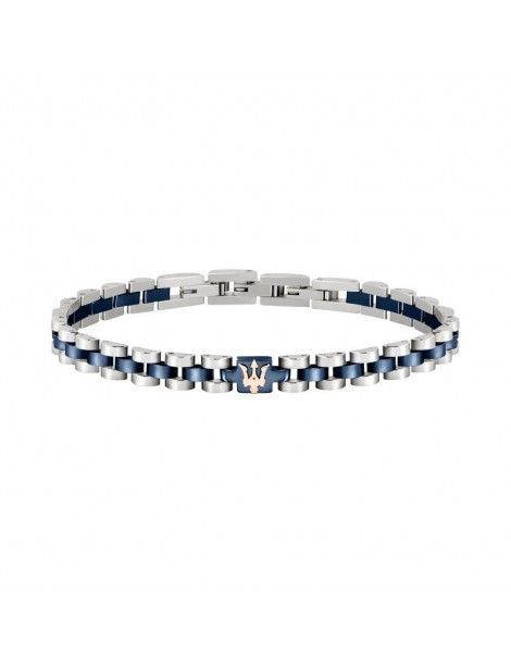 Maserati | Jewels | Bracciale in acciaio PVD blu con logo in PVD rosa | JM320AST10