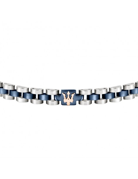 Maserati | Jewels | Bracciale in acciaio PVD blu con logo in PVD rosa | JM320AST10