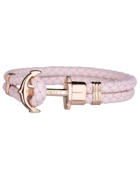 Paul Hewitt | PHrep | Bracciale in cuoio con ancora in acciaio PVD rosa | PH-PH-L-R-PR-XXL