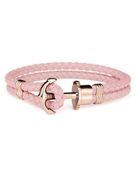 Paul Hewitt | PHrep | Bracciale in cuoio con ancora in acciaio PVD rosa | PH-PH-L-R-A-XL