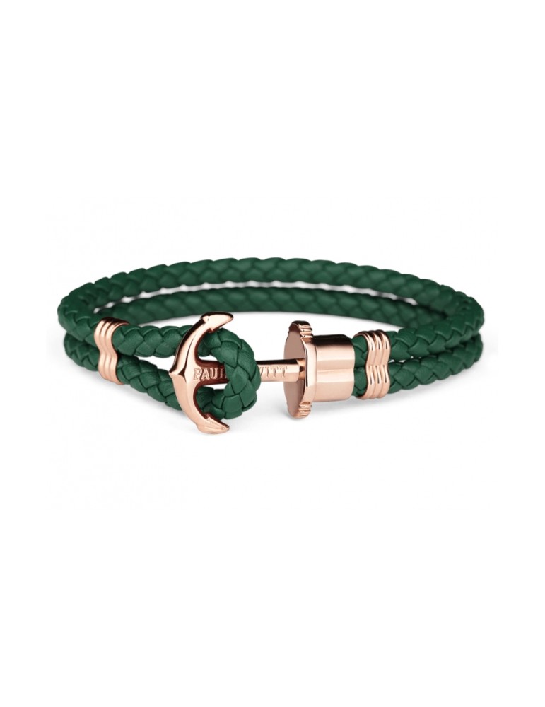 Paul Hewitt | PHrep | Bracciale in cuoio con ancora in acciaio PVD rosa | PH-L-R-G-XL