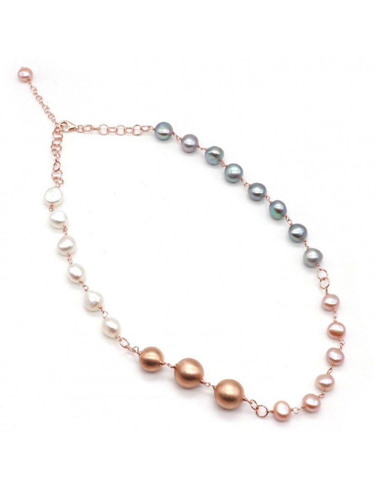 Koliè 925 | Sidari | Collana in argento 925‰ rosato con perle coltivate | CL SIDARI 05‰