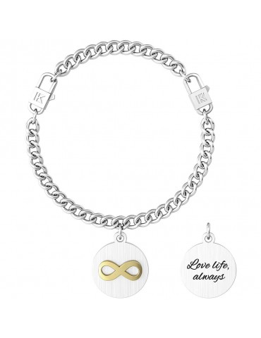 Kidult | Infinito | Love Life, Always | Bracciale a maglie in acciaio con ciondolo | 731965