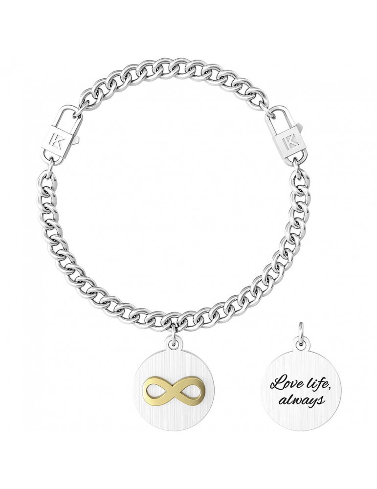 Kidult | Infinito | Love Life, Always | Bracciale a maglie in acciaio con ciondolo | 731965