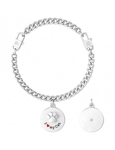 Kidult | Gatto| Compagnia | Bracciale a maglie in acciaio con ciondolo | 731964