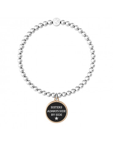 Kidult | Sisters always side by side | Bracciale elastico con sfere in acciaio e ciondolo | 731921