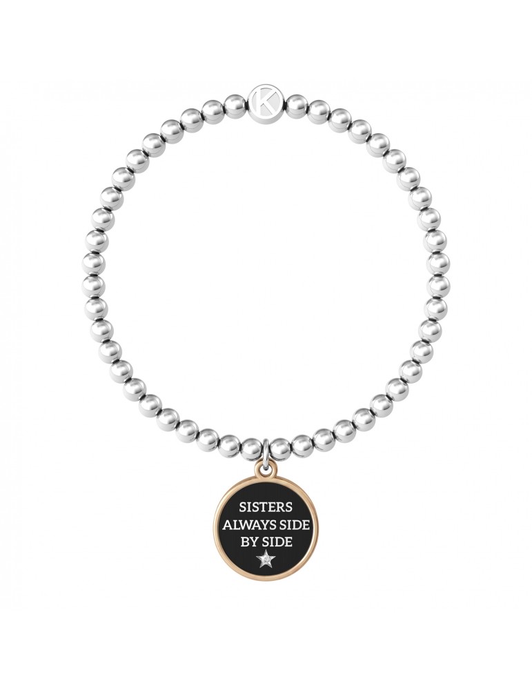 Kidult | Sisters always side by side | Bracciale elastico con sfere in acciaio e ciondolo | 731921