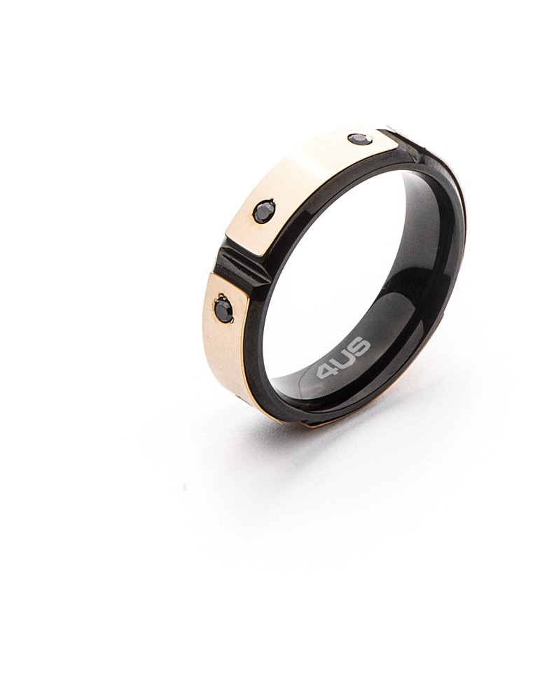 4US Paciotti | Anello in acciaio PVD rosa e nero con cristalli neri | 4UAN4552