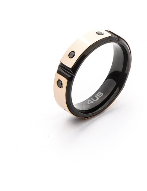 4US Paciotti | Anello in acciaio PVD rosa e nero con cristalli neri | 4UAN4552